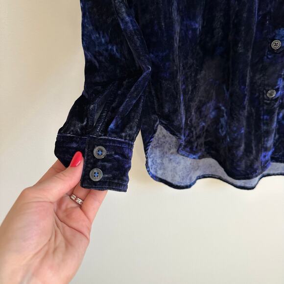 Anthropologie Pilcro Mara Velvet Long Sleeve Button Up Shirt Blue 0 - Picture 12 of 12